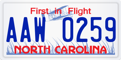 NC license plate AAW0259
