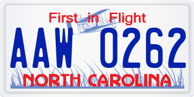 NC license plate AAW0262