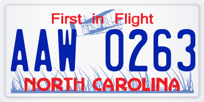 NC license plate AAW0263