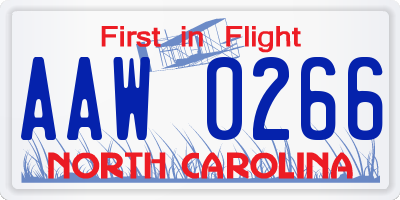 NC license plate AAW0266