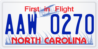 NC license plate AAW0270