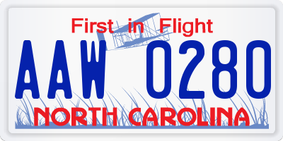 NC license plate AAW0280