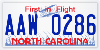 NC license plate AAW0286