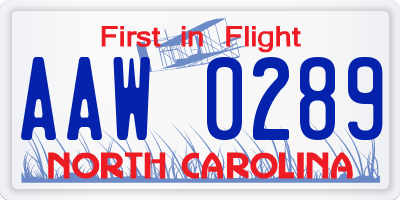 NC license plate AAW0289