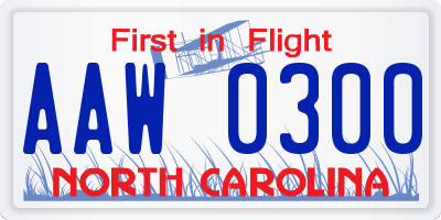 NC license plate AAW0300