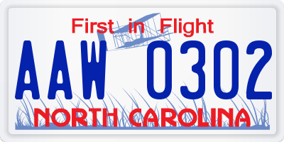 NC license plate AAW0302