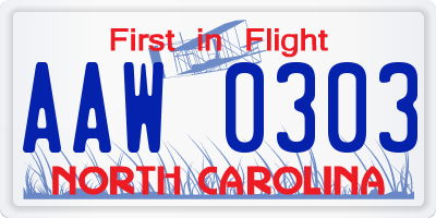 NC license plate AAW0303