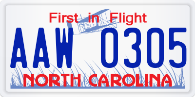 NC license plate AAW0305