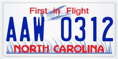 NC license plate AAW0312