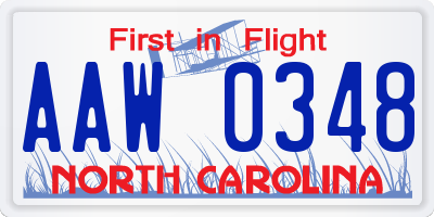 NC license plate AAW0348