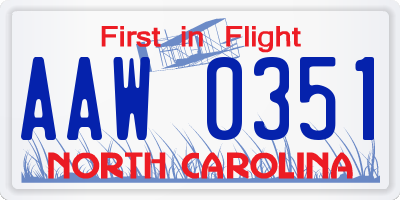 NC license plate AAW0351