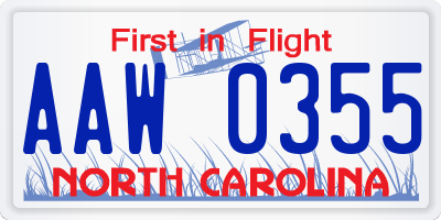 NC license plate AAW0355