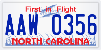 NC license plate AAW0356