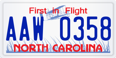 NC license plate AAW0358