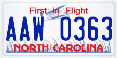 NC license plate AAW0363