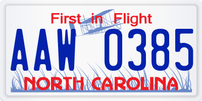 NC license plate AAW0385