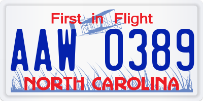 NC license plate AAW0389