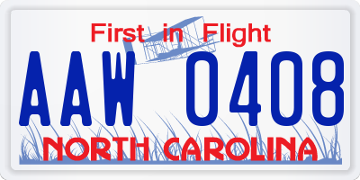 NC license plate AAW0408