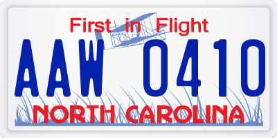 NC license plate AAW0410