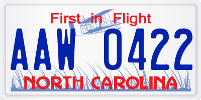 NC license plate AAW0422
