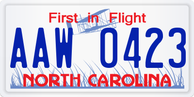 NC license plate AAW0423