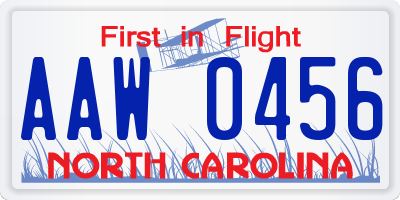 NC license plate AAW0456