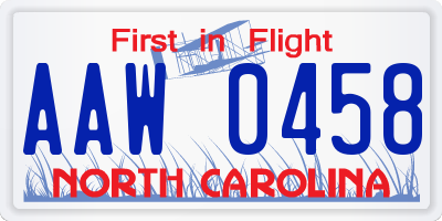 NC license plate AAW0458