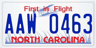 NC license plate AAW0463