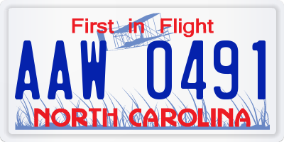 NC license plate AAW0491