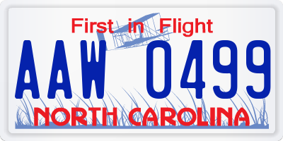 NC license plate AAW0499