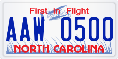 NC license plate AAW0500
