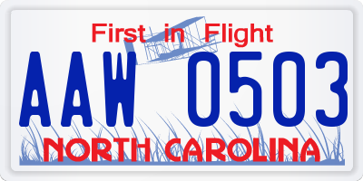 NC license plate AAW0503
