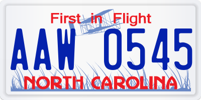 NC license plate AAW0545
