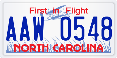 NC license plate AAW0548