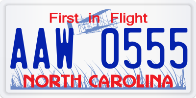 NC license plate AAW0555