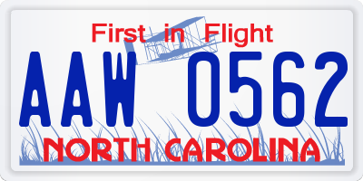 NC license plate AAW0562