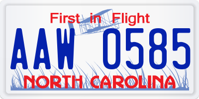 NC license plate AAW0585