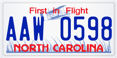 NC license plate AAW0598