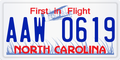 NC license plate AAW0619