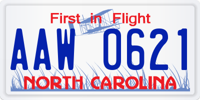 NC license plate AAW0621