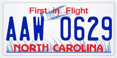NC license plate AAW0629
