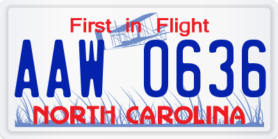NC license plate AAW0636