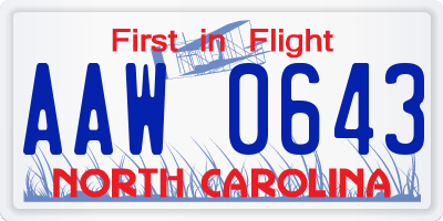 NC license plate AAW0643