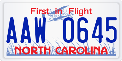 NC license plate AAW0645