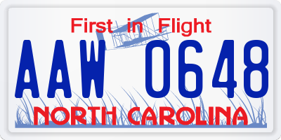 NC license plate AAW0648