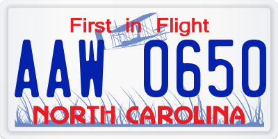 NC license plate AAW0650