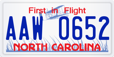 NC license plate AAW0652