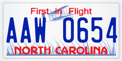 NC license plate AAW0654