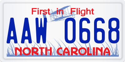 NC license plate AAW0668