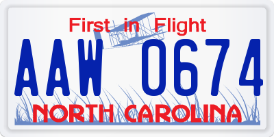 NC license plate AAW0674